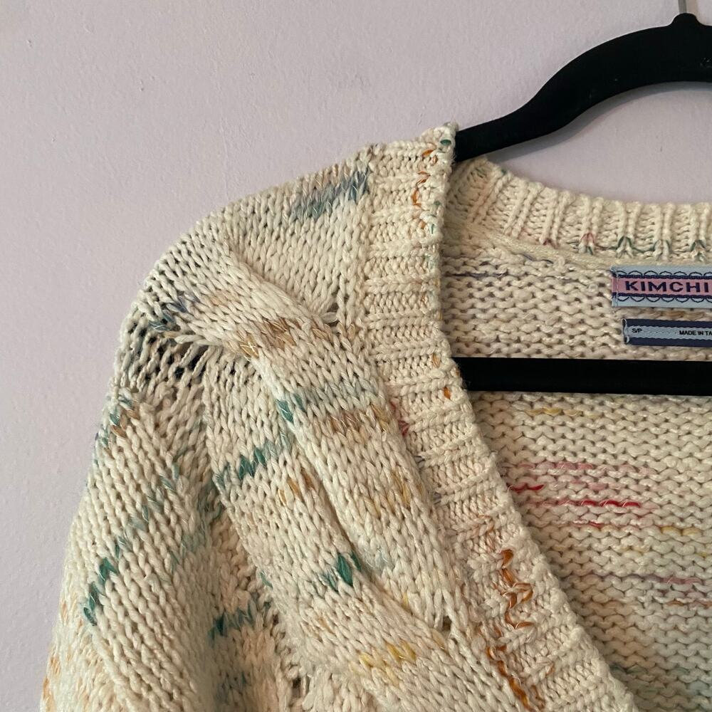 Kimchi Blue Cream Colorful Knit Cardigan Sweater Cropped Chunky Grannycore Small - Picture 3 of 8